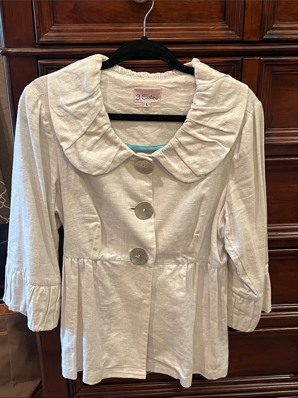 3 Sisters Cream Peplum Jacket with Peter Pan Collar